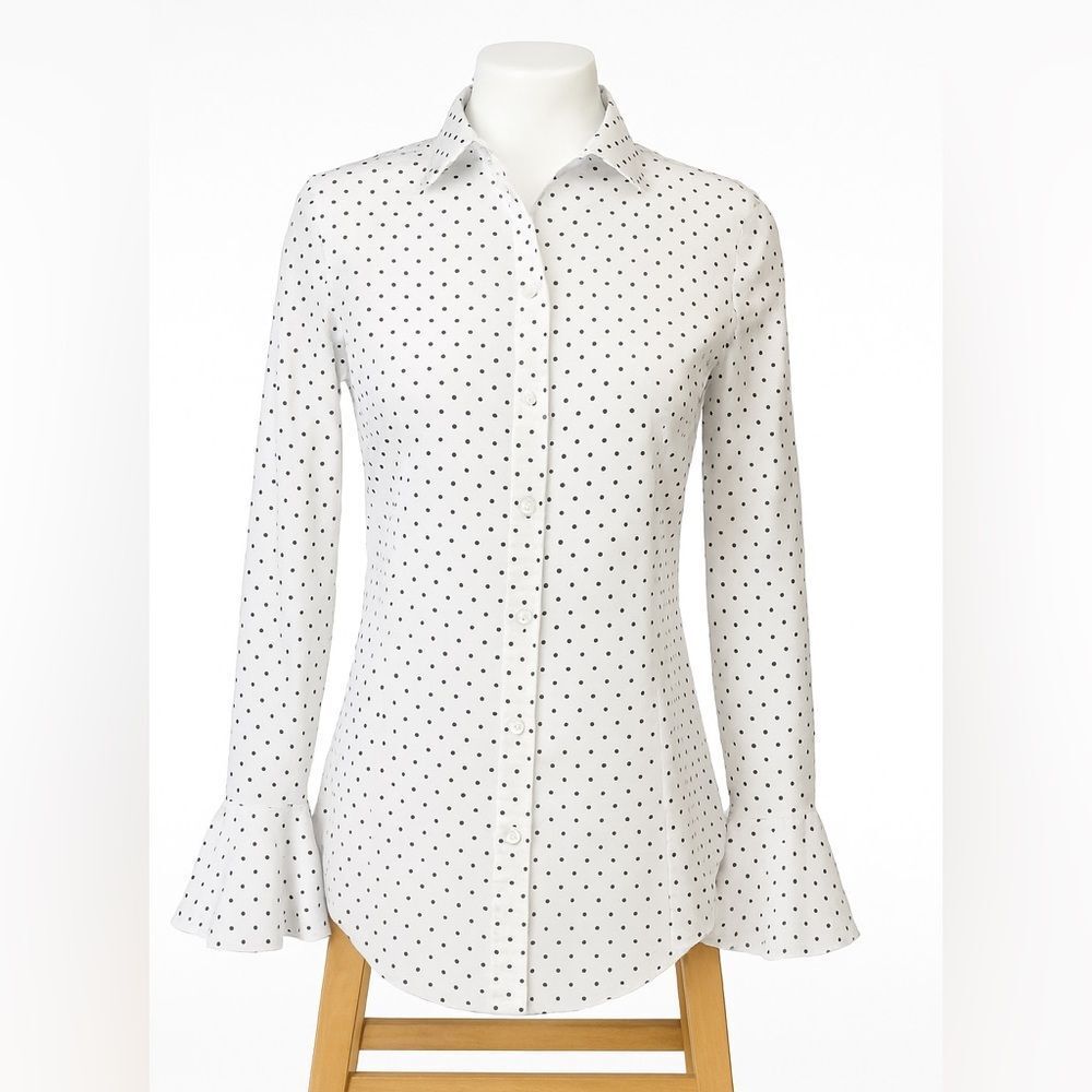 Banana Republic White Button-Down Shirt with Black Polka Dots